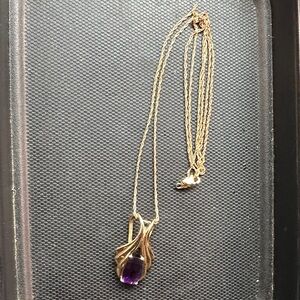 Elegant 14k Gold Necklace with Amethyst Stone Pendant